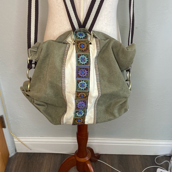 Handbags - Embroidered “White Lotus” Women's Bag/ Backpack- Green